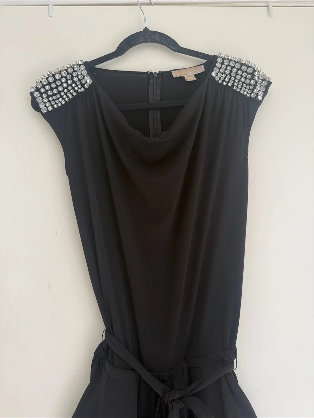 Michael Kors Black Jumpsuit with Pearl-Trim Shoulders with rhinestones size XXS